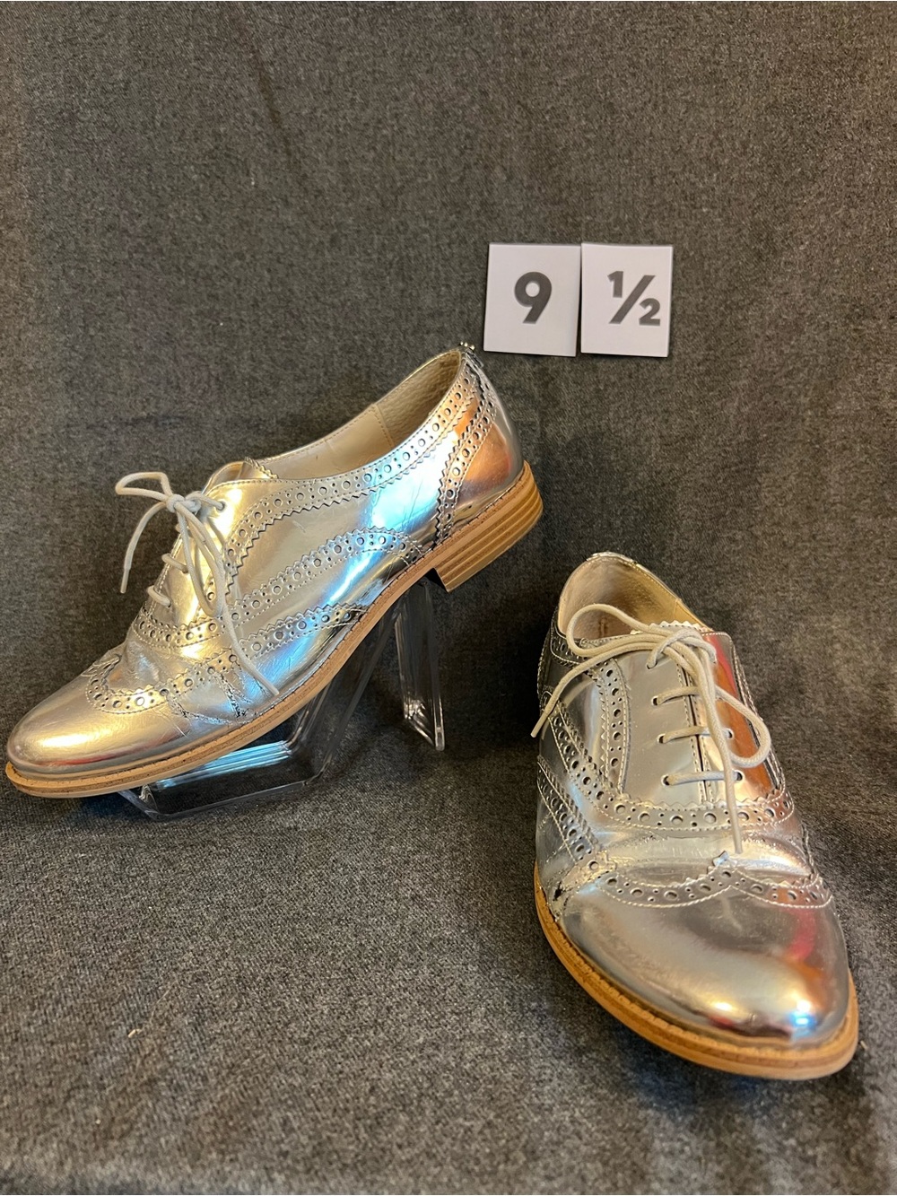 Sam Edelman Silver Metallic Wingtip Oxfords